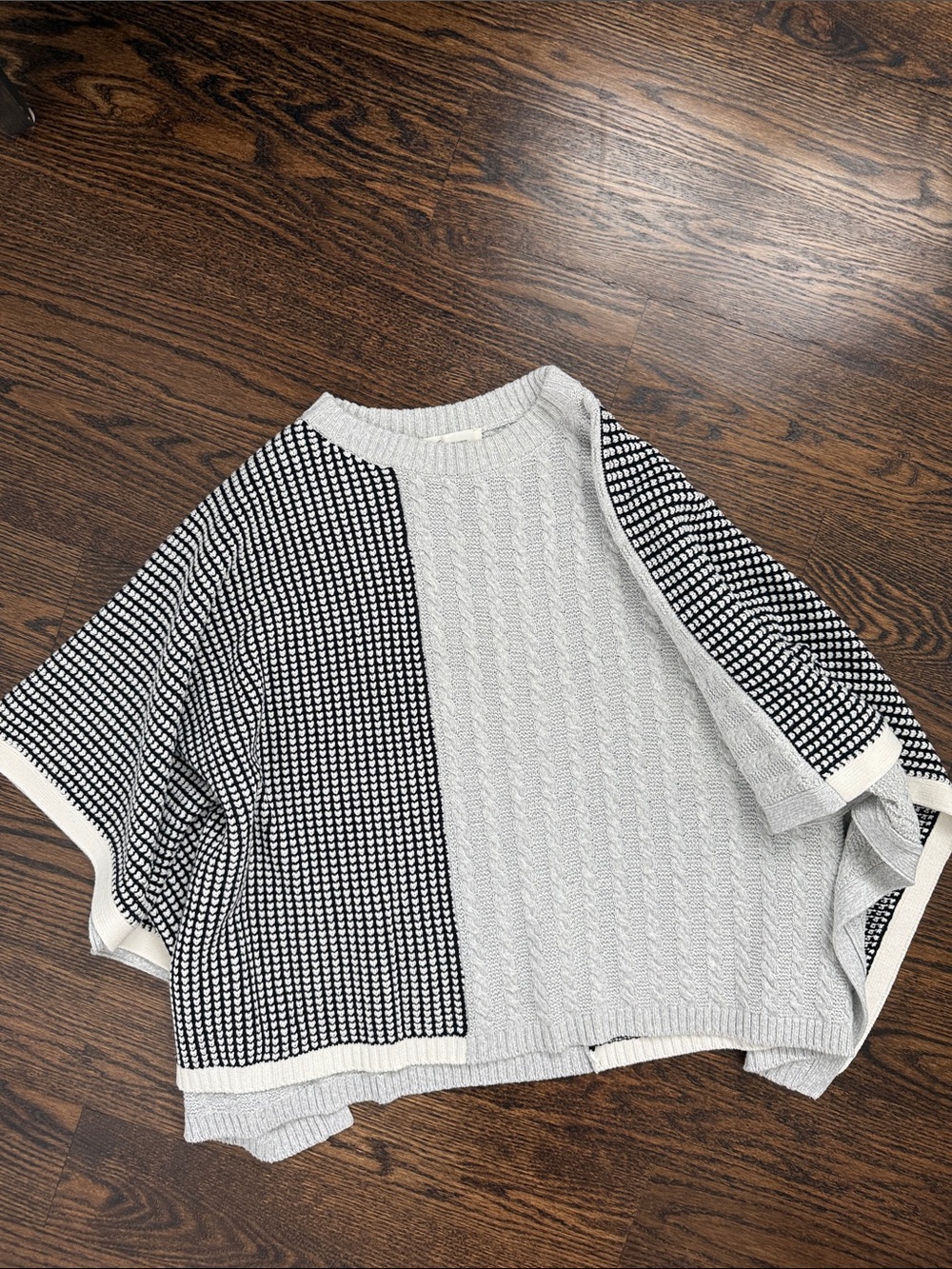 Women's Two-Tone Black & Light Gray Knit Sweater Cape